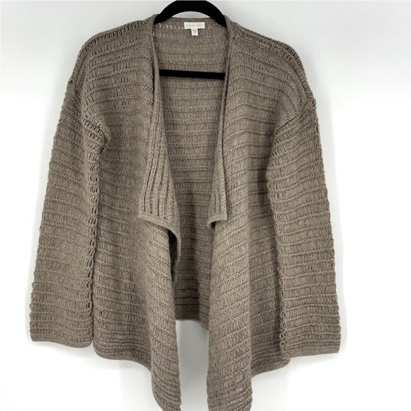 Garnet Hill Cardigan Sweater Open-Front & Open Weave Taupe 100% Baby Alpaca Sz L - Picture 1 of 11